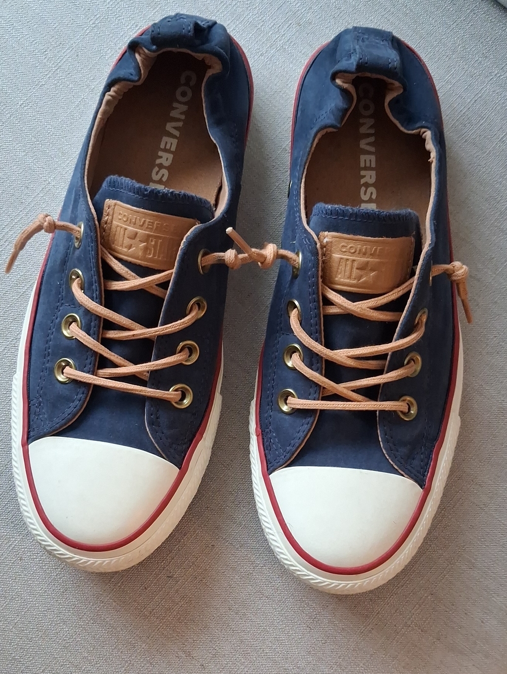Converse Kids Navy and Tan Low-Top Sneakers with Red Trim